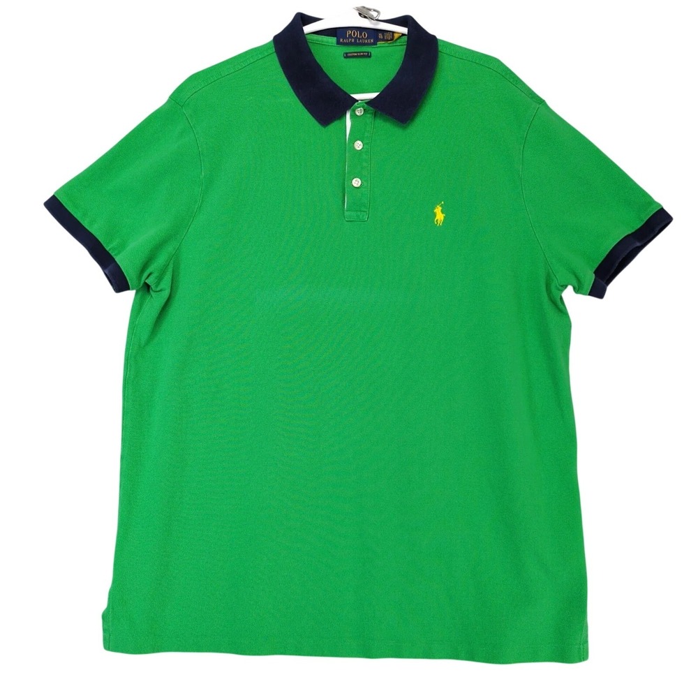 Polo Ralph Lauren Green Pique Shirt Mens XL Custom Slim Fit Preppy Coastal Golf